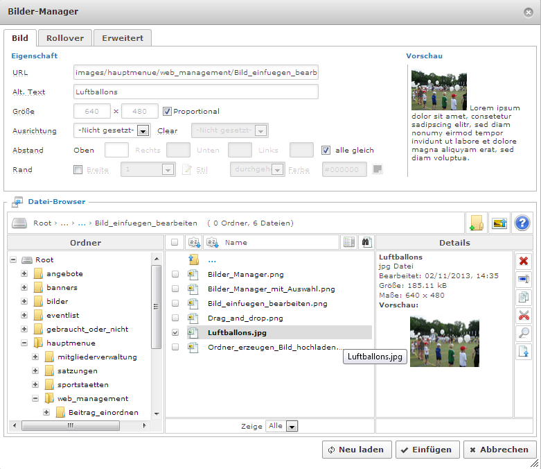 Bilder Manager mit Auswahl